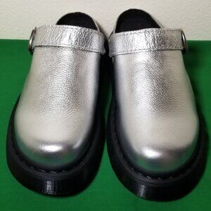 Dr. Martens Laketen Slingback Women Size 7 Metallic Silver Mule Clogs Shoes NWOB